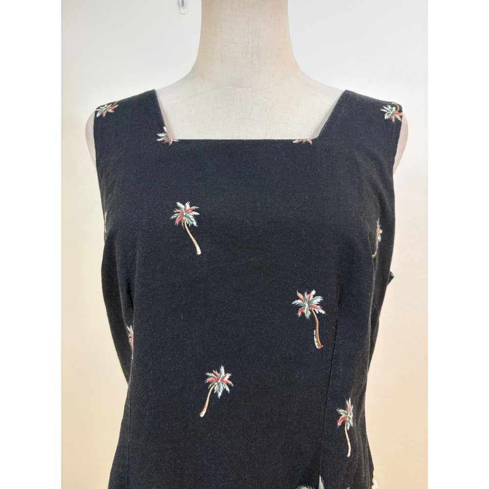 Vtg 90s Shannon Marie Shift Dress Womens XL/14 Black Hawaiian Hula Print - Picture 2 of 7